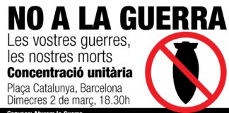LA UGT DE CATALUNYA DIEM NO A LA GUERRA A UCRAÏNA EL 2 DE MARÇ
